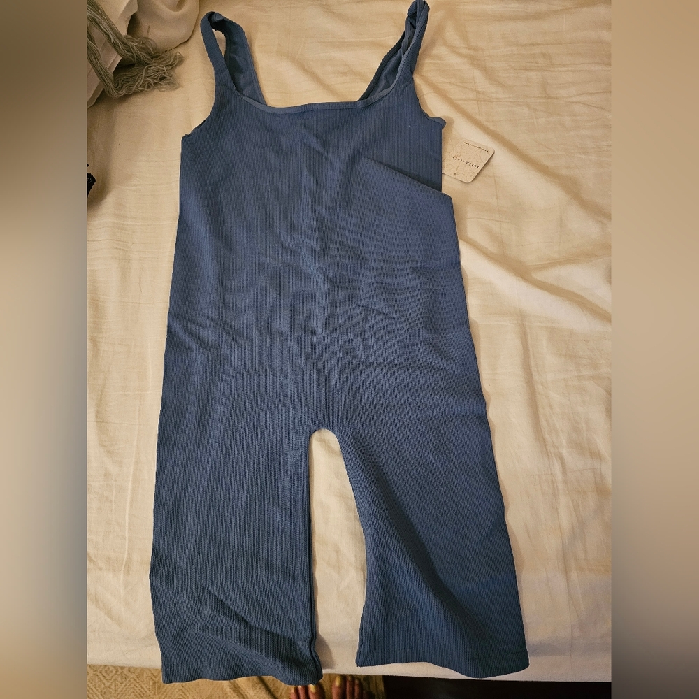 Free People one piece bike short  jumper, blue NWT M/L